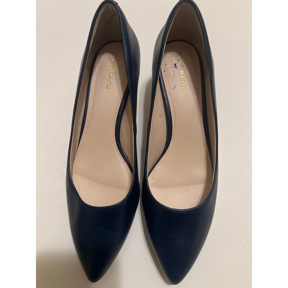 Cole Haan Navy Blue Pointed Leather Kitten Heels Pumps Size 8.5 - Picture 2 of 8
